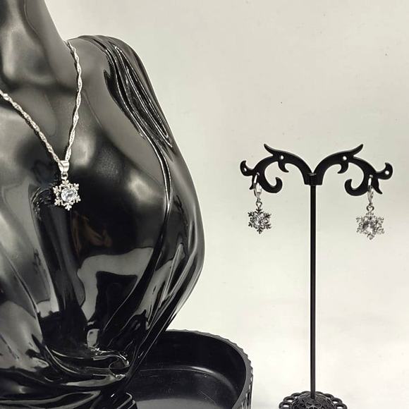925 Silver Snowflake Necklace Earrings Set CZ Diamonds Winter Fashion Gift NEW